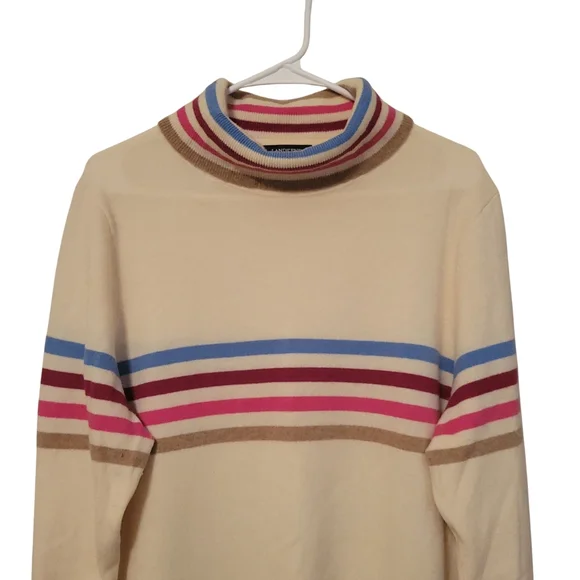 Lands' End Wool/Cashmere Retro Classic Preppy Turtleneck Sweater, Size L/XL - Picture 3 of 7
